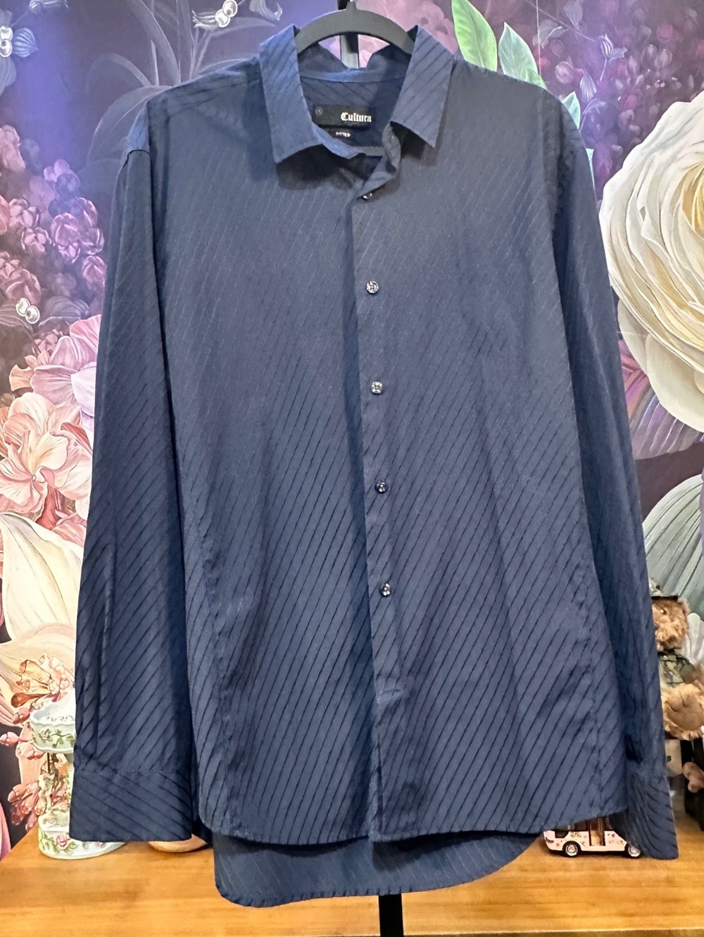 Cultura XL Fitted Button-Down Shirt Striped Long Sleeve Classic Casual